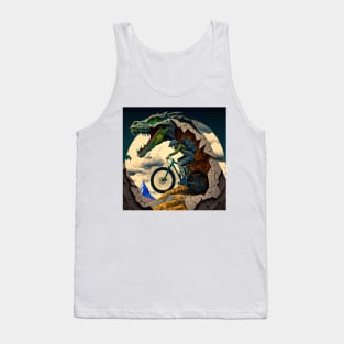 Interesting abstract cartoon mountain biker riding with a dinosaur? Tank Top